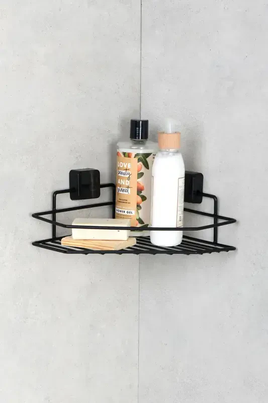 Lifetime Rustproof Adhesive Bathroom Shelf, Bath Organizer, Bath Organizer, Shampoo Shelf-BLACK - HAGEN
