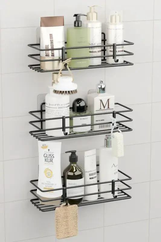 Lifetime Stainless Adhesive 3 Piece Bathroom Shelf D - ZABATA