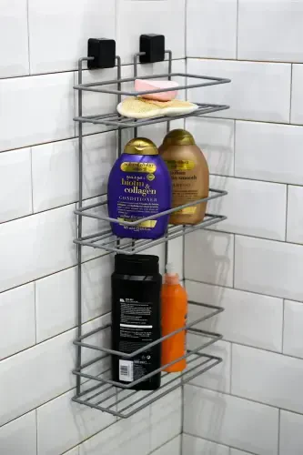 Lifetime Stainless Adhesive Bathroom Shampoo Holder, Spice Rack, Kitchen Shelf, No Drill Screws - 1