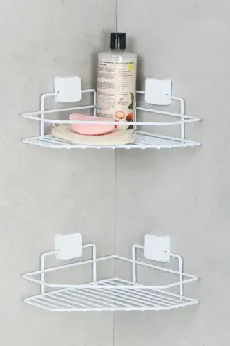 Lifetime Stainless Steel Adhesive Bathroom Shelf, Bathroom Organizer, Shampoo Rack-2PC WHITE - 1