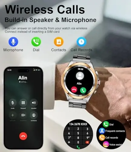 LIGE erkaklar uchun aqlli soat, 1,43 dyuymli AMOLED aqlli soat Bluetooth qo'ng'iroqlari/xabarlar, 100+ sport rejimi, IP67 suvga chidamli Android iOS telefonlari uchun erkaklar aqlli soati, oltin - 3