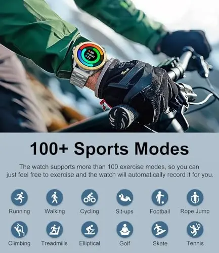 LIGE erkaklar uchun aqlli soat, 1,43 dyuymli AMOLED aqlli soat Bluetooth qo'ng'iroqlari/xabarlar, 100+ sport rejimi, IP67 suvga chidamli Android iOS telefonlari uchun erkaklar aqlli soati, oltin - 4