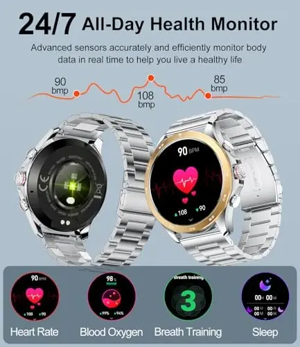 LIGE erkaklar uchun aqlli soat, 1,43 dyuymli AMOLED aqlli soat Bluetooth qo'ng'iroqlari/xabarlar, 100+ sport rejimi, IP67 suvga chidamli Android iOS telefonlari uchun erkaklar aqlli soati, oltin - 5