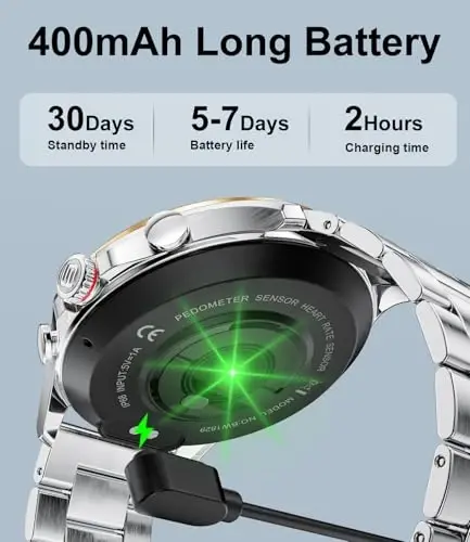 LIGE erkaklar uchun aqlli soat, 1,43 dyuymli AMOLED aqlli soat Bluetooth qo'ng'iroqlari/xabarlar pushi, 100+ sport rejimlari, Android iOS telefonlari uchun IP67 suv o'tkazmaydigan erkaklar aqlli soati Oltin - 6