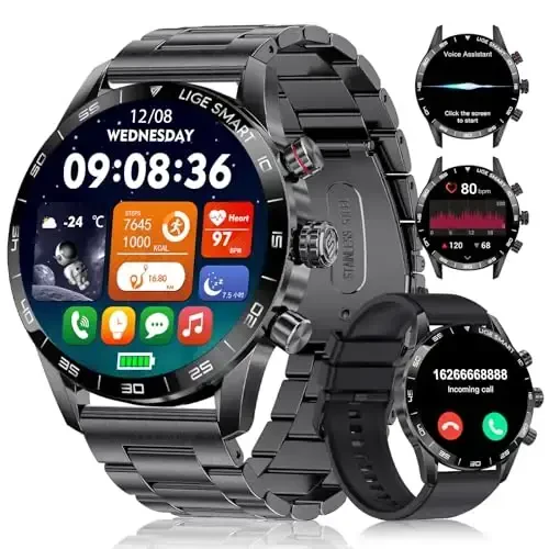LIGE Erkaklar uchun Aqlli Soatlar, 1.32“ Bluetooth Qo'ng'iroqlari/Xabarlarni Yuborish Xususiyatiga Ega Aqlli Soat, 20 Sport Rejimlari Qon Bosimi/Yurak Urishi Kuzatuvchisi IP67 Su o'tkazmaydigan Ko'k Erkaklar Aqlli Soati Android iOS Telefonlar uchun - LIGE