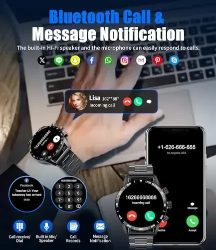 LIGE Erkaklar uchun Aqlli Soatlar, 1.32“ Bluetooth Qo'ng'iroqlari/Xabarlarni Yuborish Xususiyatiga Ega Aqlli Soat, 20 Sport Rejimlari Qon Bosimi/Yurak Urishi Kuzatuvchisi IP67 Su o'tkazmaydigan Ko'k Erkaklar Aqlli Soati Android iOS Telefonlar uchun - 3