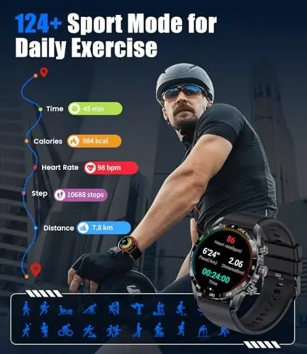 LIGE Erkaklar uchun Aqlli Soatlar, 1.32“ Bluetooth Qo'ng'iroqlari/Xabarlarni Yuborish Xususiyatiga Ega Aqlli Soat, 20 Sport Rejimlari Qon Bosimi/Yurak Urishi Kuzatuvchisi IP67 Su o'tkazmaydigan Ko'k Erkaklar Aqlli Soati Android iOS Telefonlar uchun - 4