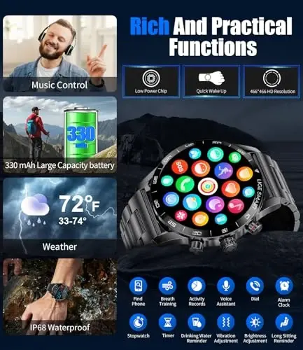 LIGE Erkaklar uchun Aqlli Soatlar, 1.32“ Bluetooth Qo'ng'iroqlari/Xabarlarni Yuborish Xususiyatiga Ega Aqlli Soat, 20 Sport Rejimlari Qon Bosimi/Yurak Urishi Kuzatuvchisi IP67 Su o'tkazmaydigan Ko'k Erkaklar Aqlli Soati Android iOS Telefonlar uchun - 7