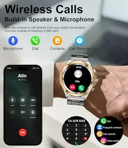 LIGE Smart Watch for Men,1.43 Inch AMOLED Smart Watch with Bluetooth Calls/Message Push, 100+ Sport Modes,IP67 Waterproof Mens Smartwatch for Android iOS Phones Gold - 3