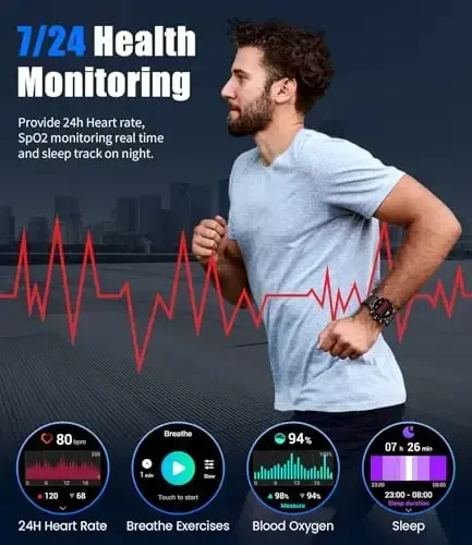 LIGE Smart Watches for Men,1.43“ Amoled Display with Bluetooth Calls/Message Push, 100+ Sport Modes Blood Pressure/Heart Rate Tracker IP67 Waterproof Smartwatch for Android iOS Phones Black - 5