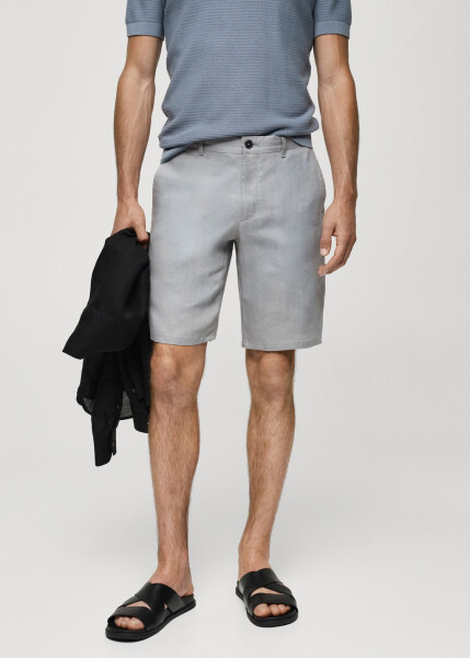 Light blue 100% linen bermuda shorts. - 6