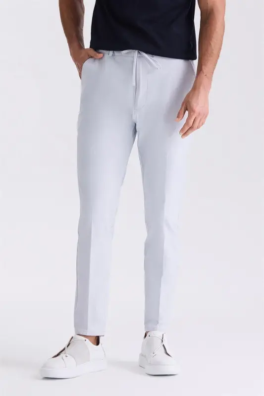 Light Blue Comfort Fit Elastic Waist Jogger Pants - 2
