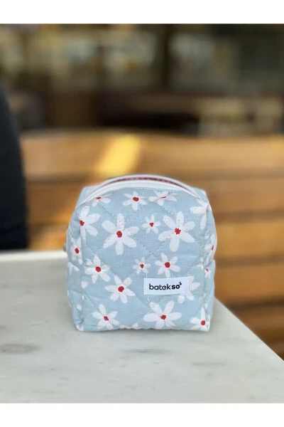 Light Blue Daisy Pattern Makeup Bag - Small Size - BATEKSO