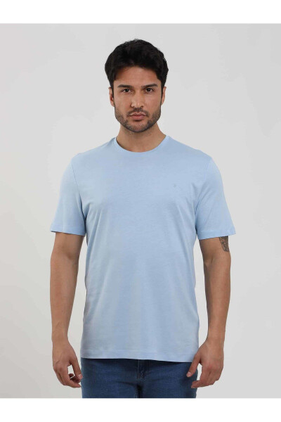 Light Blue Men's Slim Fit Plain O Neck T-shirt - 105510 - 2