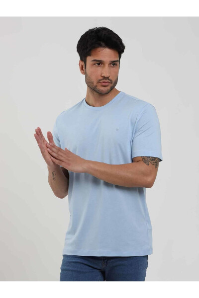 Light Blue Men's Slim Fit Plain O Neck T-shirt - 105510 - 3