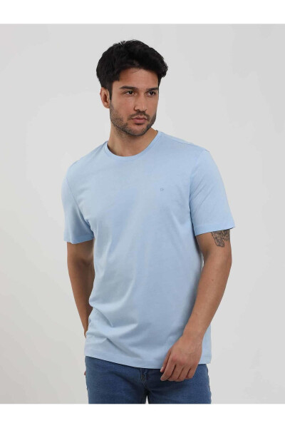 Light Blue Men's Slim Fit Plain O Neck T-shirt - 105510 - 4