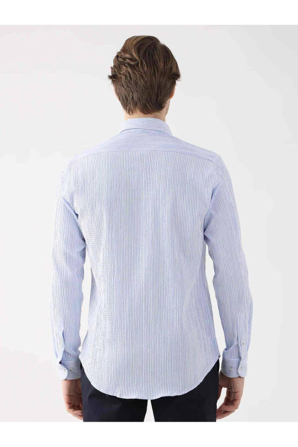 Light Blue Men's Slim Fit Waffle Pattern Button Down Long Sleeve Shirt - 95018 - 12