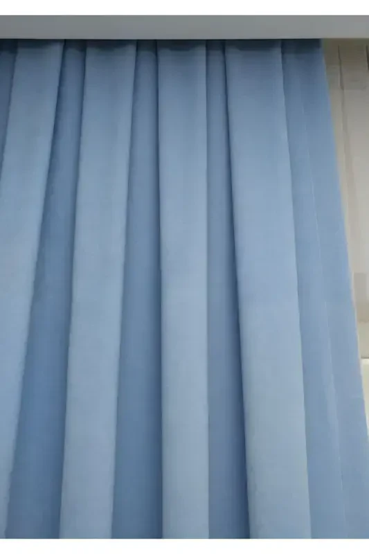 Light Blue Plain Color Backdrop Curtain, Flat Sewing Without Pleats, Buckram Gathering, Single Panel-Light Blue - 2