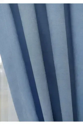 Light Blue Plain Color Backdrop Curtain, Flat Sewing Without Pleats, Buckram Gathering, Single Panel-Light Blue - 3