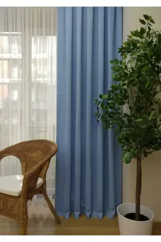 Light Blue Plain Color Backdrop Curtain, Flat Sewing Without Pleats, Buckram Gathering, Single Panel-Light Blue - 4