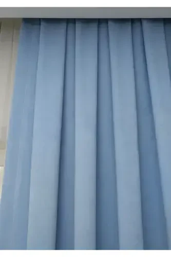 Light Blue Plain Color Backdrop Curtain, Flat Sewing Without Pleats, Buckram Gathering, Single Panel-Light Blue - 5