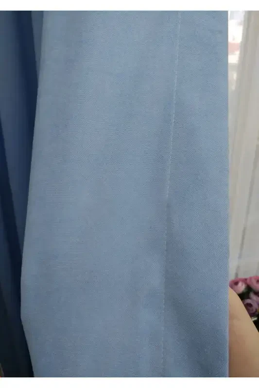 Light Blue Plain Color Backdrop Curtain, Flat Sewing Without Pleats, Buckram Gathering, Single Panel-Light Blue - 6