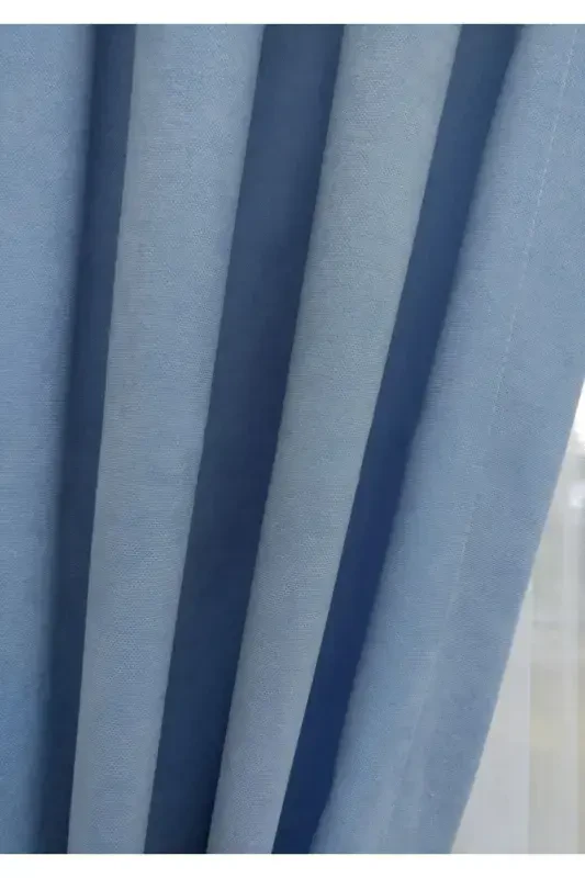Light Blue Plain Color Backdrop Curtain, Flat Sewing Without Pleats, Buckram Gathering, Single Panel-Light Blue - 7