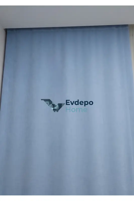 Light Blue Plain Color Backdrop Curtain, Flat Sewing Without Pleats, Buckram Gathering, Single Panel-Light Blue - 6