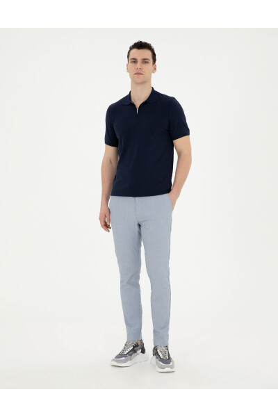 Light blue slim fit canvas trousers - PIERRE CARDIN