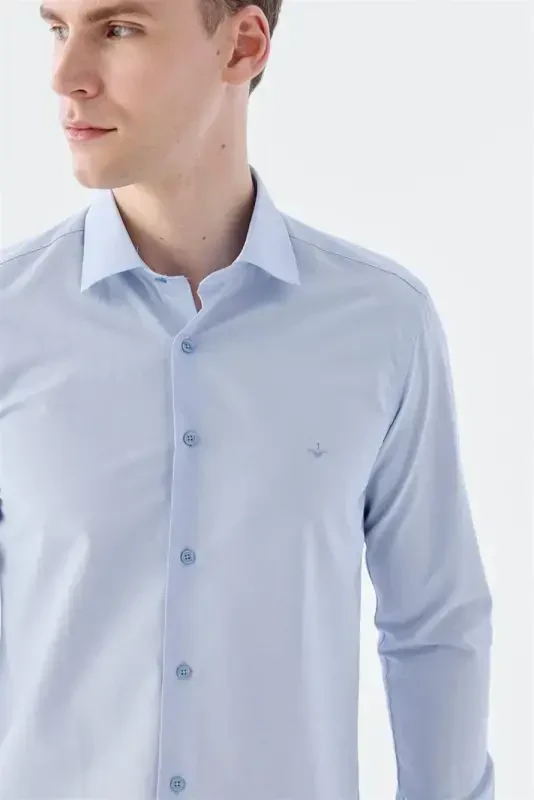 Light Blue Slim Fit Classic Collar Long Sleeve Classic Shirt - 3