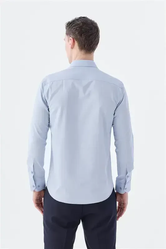 Light Blue Slim Fit Classic Collar Long Sleeve Classic Shirt - 4
