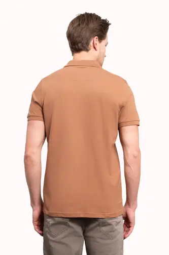 Light Brown Basic Plain 100% Cotton Slim Fit Short Sleeve Polo Neck Men's T-Shirt - 5