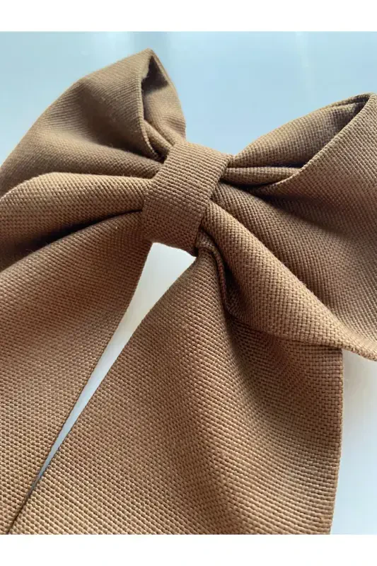 LIGHT BROWN RIBBON HAIR CLIP / BOW HAIR CLIP / HAIR CLIP / ACCESSORY-BROWN - 4