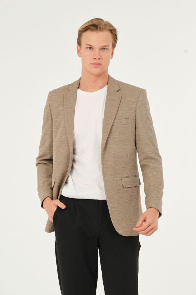 Light Brown Slim Fit Classic Lined Regular Blazer Jacket - 1