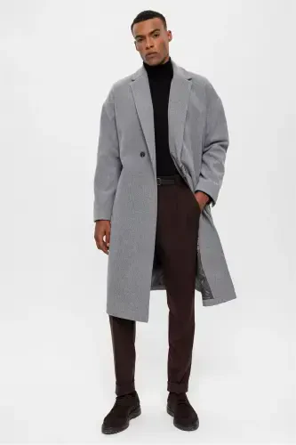 Light Gray Belted Oversize Men's Coat-Light Gray - ANTIOCH (1)