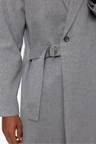 Light Gray Belted Oversize Men's Coat-Light Gray - 5