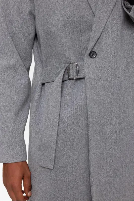 Light Gray Belted Oversize Men's Coat-Light Gray - 5