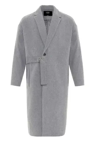 Light Gray Belted Oversize Men's Coat-Light Gray - 7