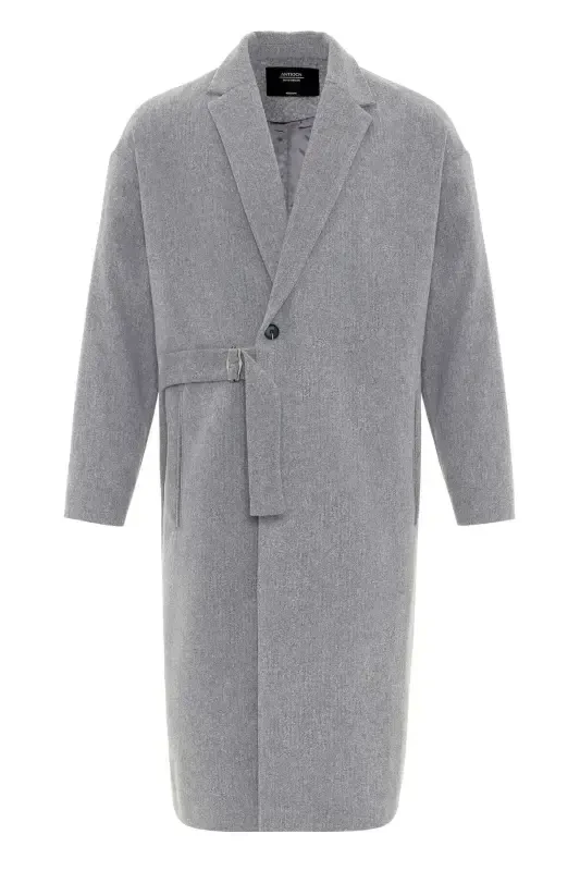 Light Gray Belted Oversize Men's Coat-Light Gray - 7