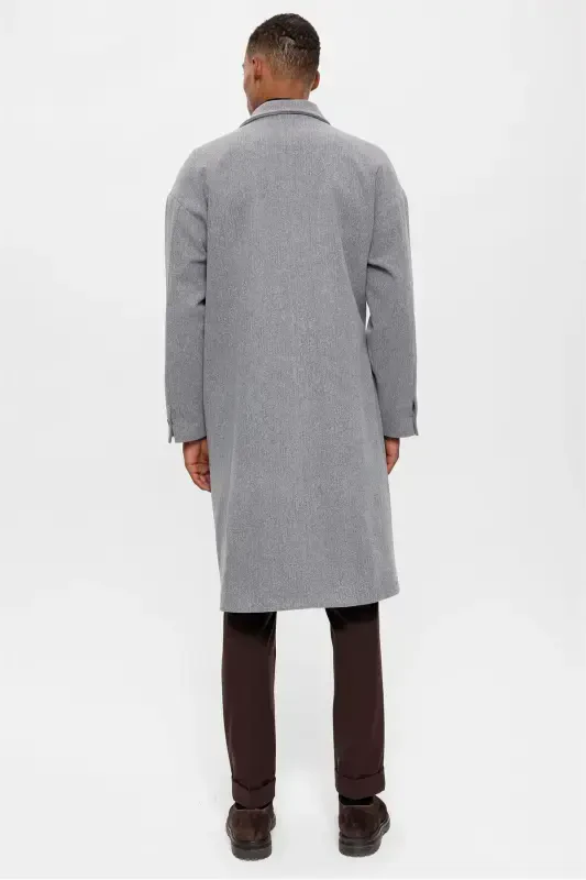 Light Gray Belted Oversize Men's Coat-Light Gray - 8