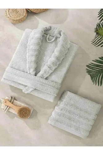 Light Gray Carla Towelling Bathrobe - Light Gray - 1
