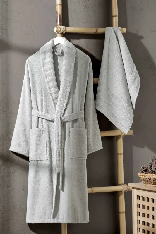 Light Gray Carla Towelling Bathrobe - Light Gray - 2