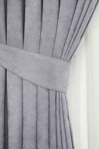 Light Gray Honeycomb Velvet Textured Backdrop Curtain Plain Sewn Extrafor Pleated 1st Class Quality-Light Gray - 4