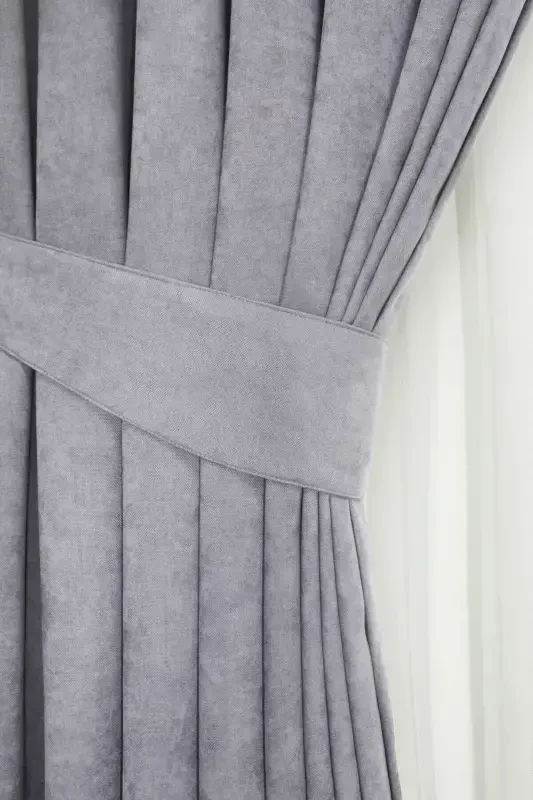 Light Gray Honeycomb Velvet Textured Backdrop Curtain Plain Sewn Extrafor Pleated 1st Class Quality-Light Gray - 4