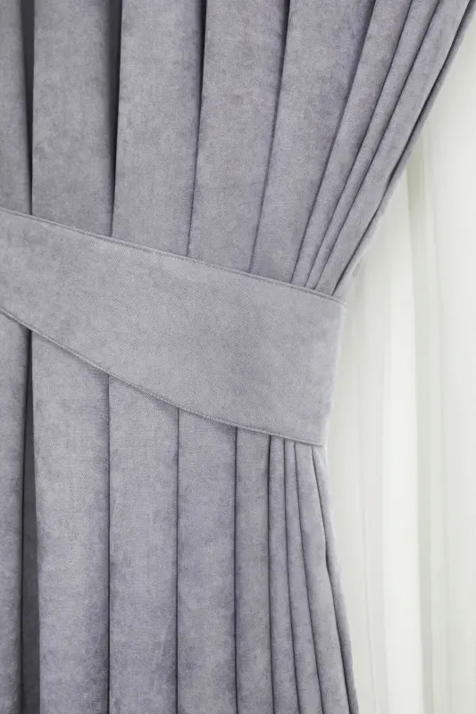 Light Gray Honeycomb Velvet Textured Backdrop Curtain Plain Sewn Extrafor Pleated 1st Class Quality-Light Gray - 5