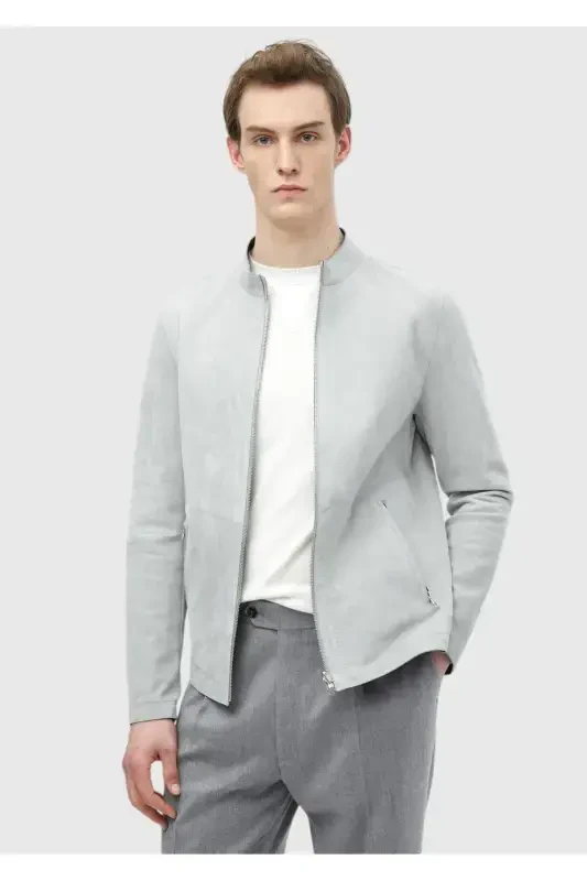 Light Gray Leather Jacket - RAMSEY