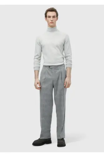 Light Gray Patterned Woven Casual Wool Blend Trousers - 1