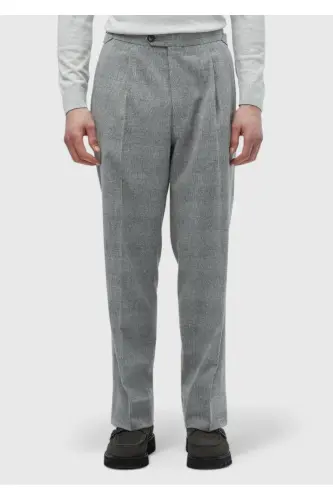 Light Gray Patterned Woven Casual Wool Blend Trousers - RAMSEY (1)