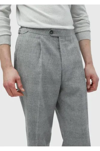 Light Gray Patterned Woven Casual Wool Blend Trousers - 3