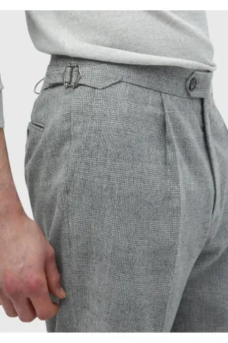 Light Gray Patterned Woven Casual Wool Blend Trousers - 4